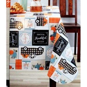 Harvest Patchwork PEVA Dining Tablecloth Truck Pumpkin 60 x 84 Chloride-Free